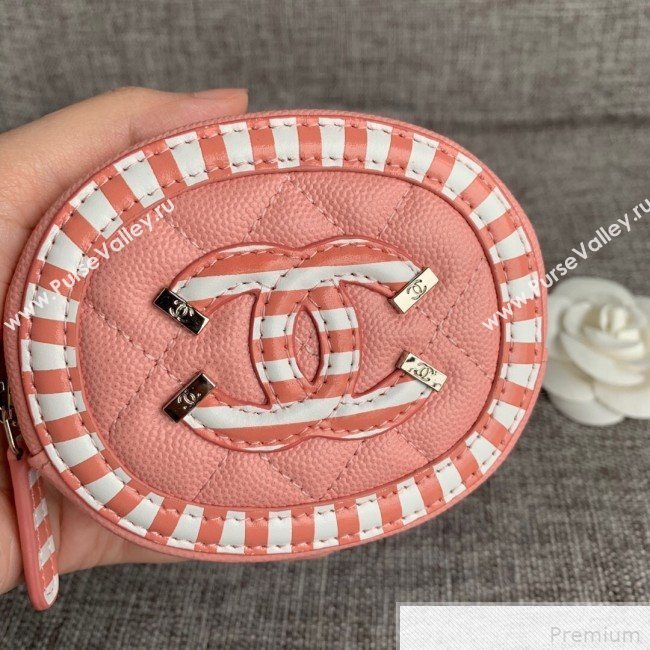 Chanel Calfskin Stripes Trim Classic Zipped Coin Purse Pink (SSZ-9041826)