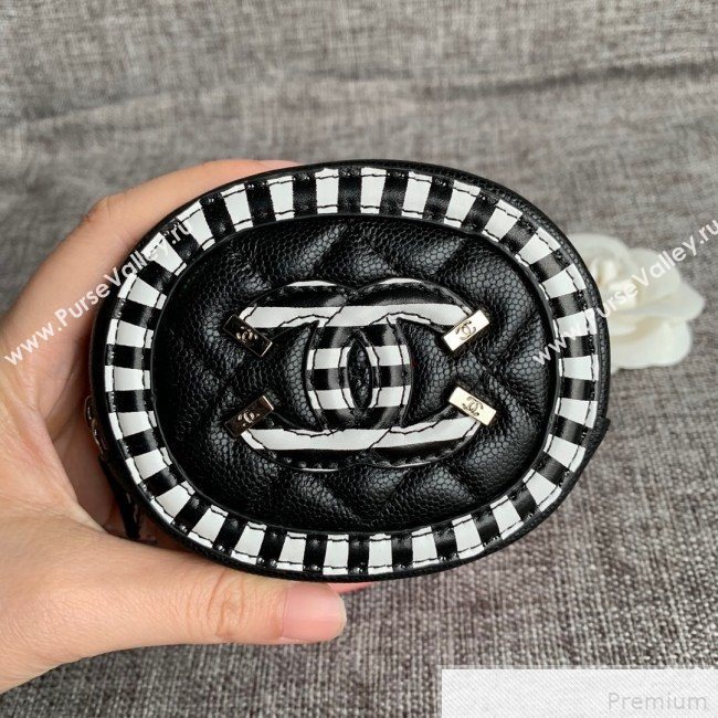 Chanel Calfskin Stripes Trim Classic Zipped Coin Purse Black (SSZ-9041823)