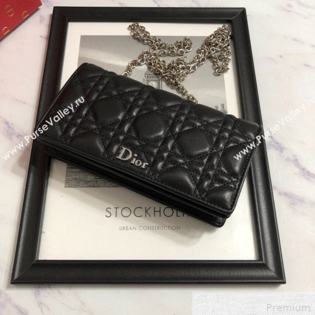 Dior Lady Dior Leather Clutch with Chain Black (BFS-9041901)