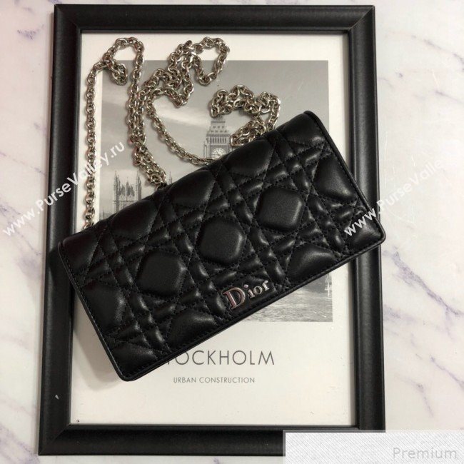 Dior Lady Dior Leather Clutch with Chain Black (BFS-9041901)