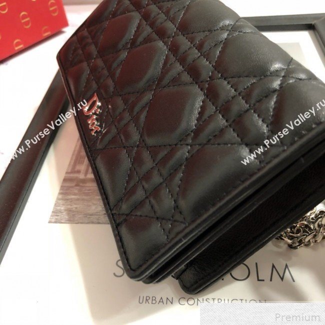 Dior Lady Dior Leather Clutch with Chain Black (BFS-9041901)