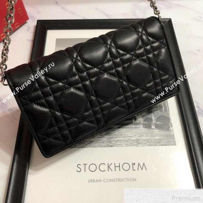 Dior Lady Dior Leather Clutch with Chain Black (BFS-9041901)