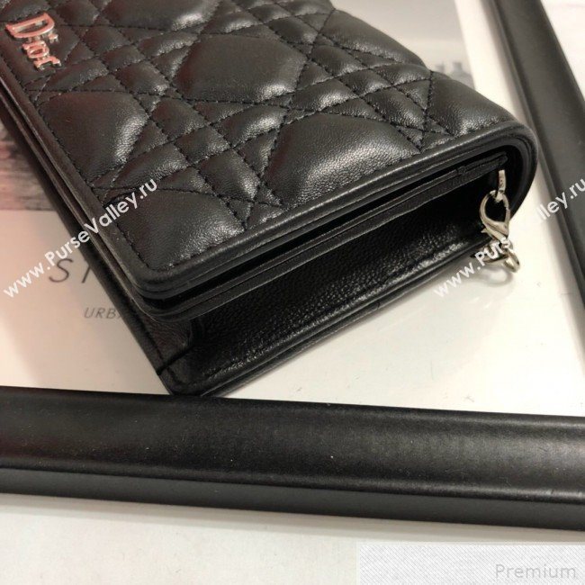 Dior Lady Dior Leather Clutch with Chain Black (BFS-9041901)
