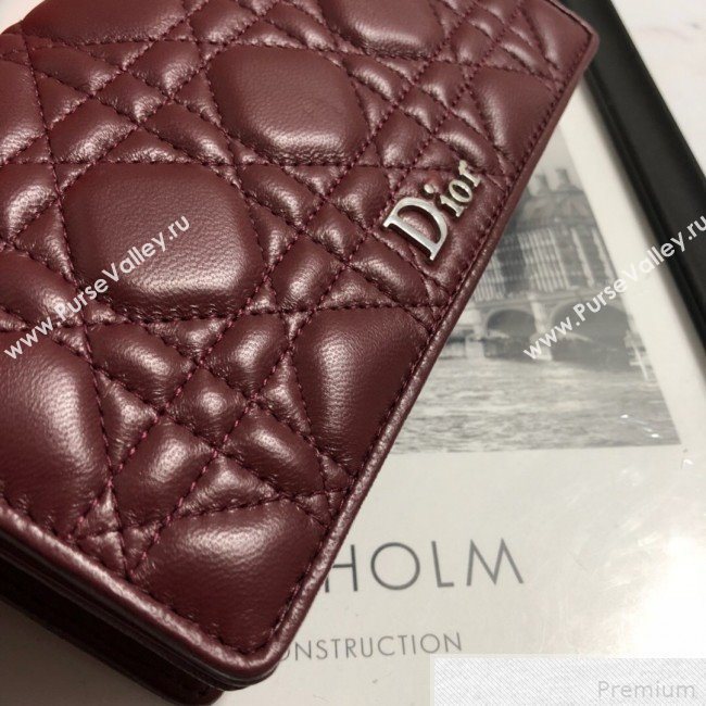 Dior Lady Dior Leather Clutch with Chain Burgundy (BFS-9041902)