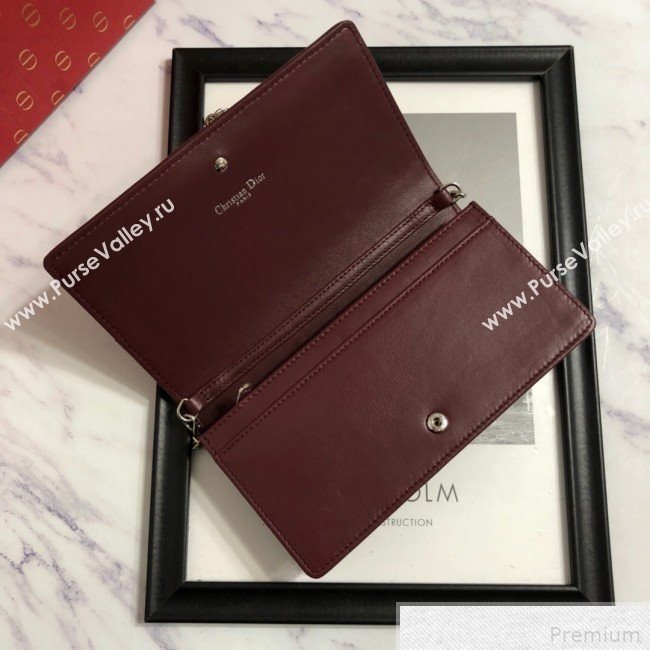 Dior Lady Dior Leather Clutch with Chain Burgundy (BFS-9041902)