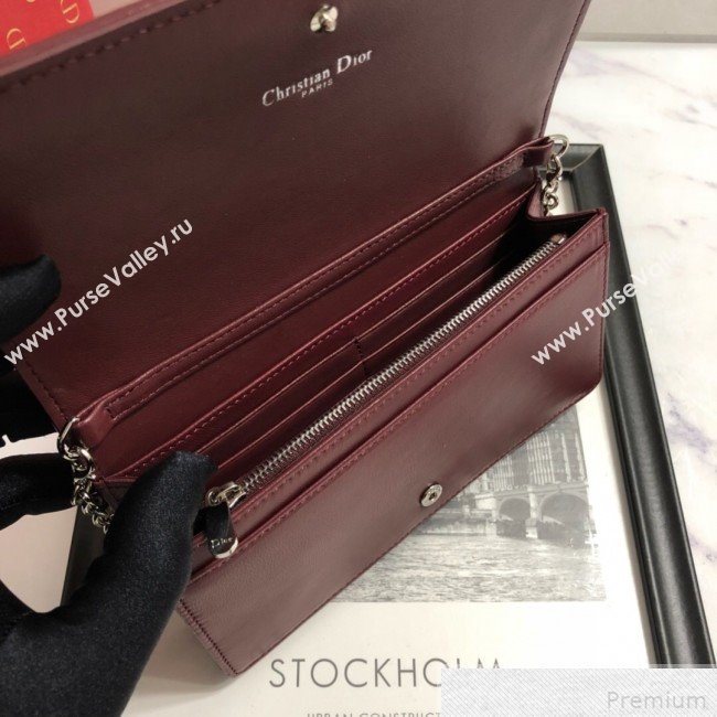 Dior Lady Dior Leather Clutch with Chain Burgundy (BFS-9041902)