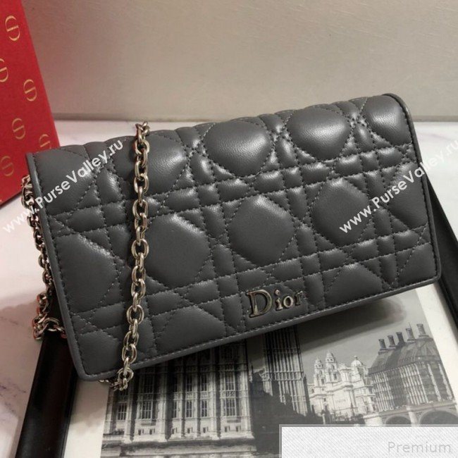 Dior Lady Dior Leather Clutch with Chain Grey (BFS-9041903)