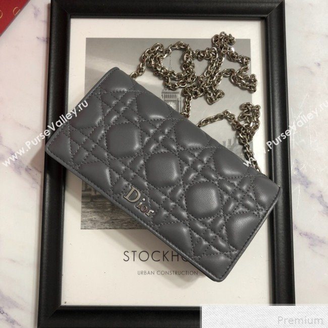 Dior Lady Dior Leather Clutch with Chain Grey (BFS-9041903)