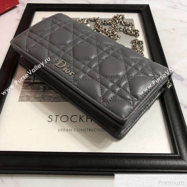 Dior Lady Dior Leather Clutch with Chain Grey (BFS-9041903)