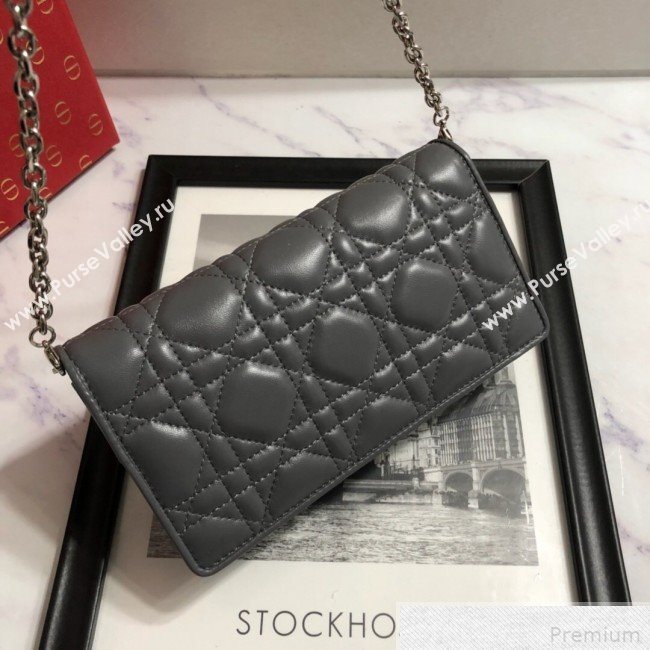 Dior Lady Dior Leather Clutch with Chain Grey (BFS-9041903)