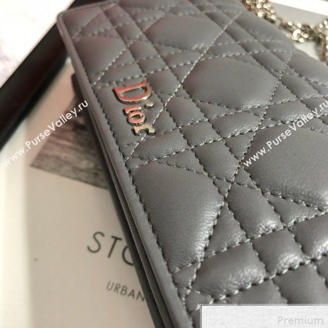 Dior Lady Dior Leather Clutch with Chain Grey (BFS-9041903)