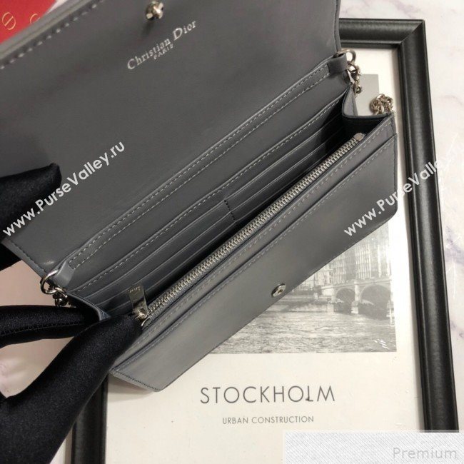 Dior Lady Dior Leather Clutch with Chain Grey (BFS-9041903)