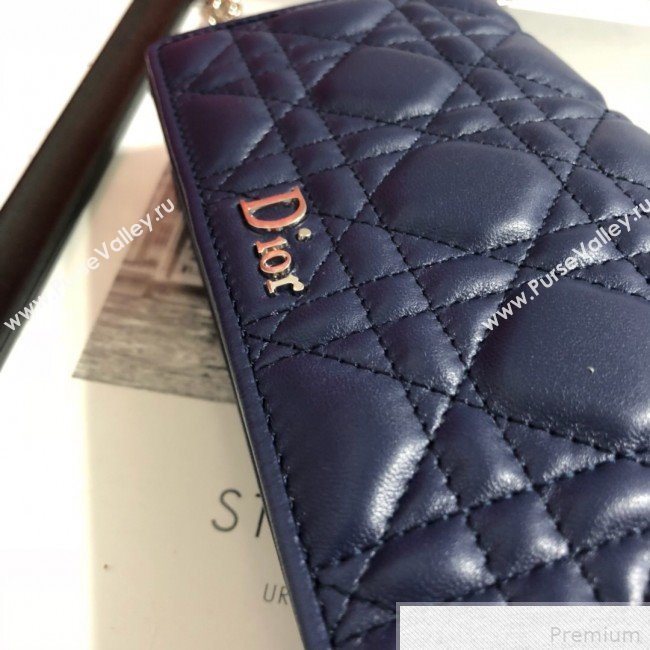 Dior Lady Dior Leather Clutch with Chain Navy Blue (BFS-9041904)
