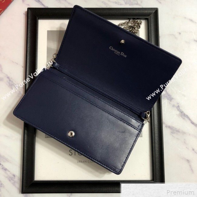 Dior Lady Dior Leather Clutch with Chain Navy Blue (BFS-9041904)