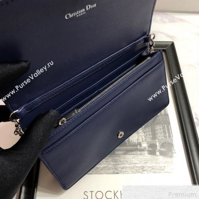 Dior Lady Dior Leather Clutch with Chain Navy Blue (BFS-9041904)