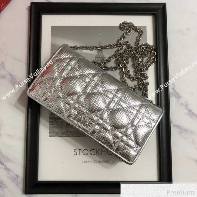 Dior Lady Dior Leather Clutch with Chain Silver (BFS-9041905)