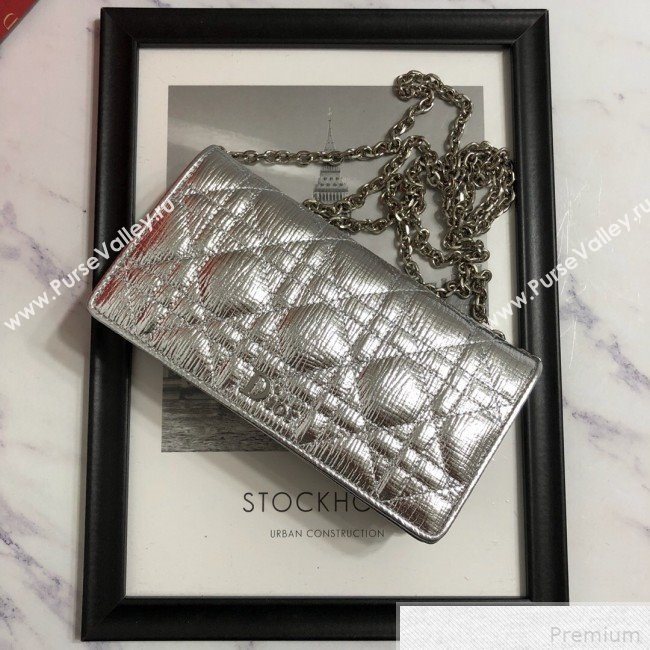 Dior Lady Dior Leather Clutch with Chain Silver (BFS-9041905)
