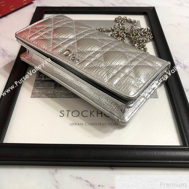 Dior Lady Dior Leather Clutch with Chain Silver (BFS-9041905)