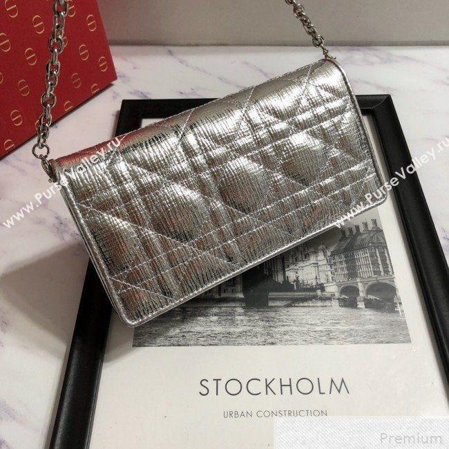 Dior Lady Dior Leather Clutch with Chain Silver (BFS-9041905)