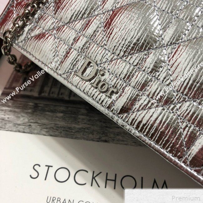 Dior Lady Dior Leather Clutch with Chain Silver (BFS-9041905)