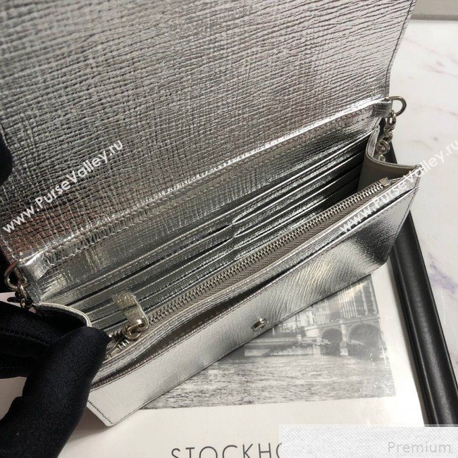 Dior Lady Dior Leather Clutch with Chain Silver (BFS-9041905)