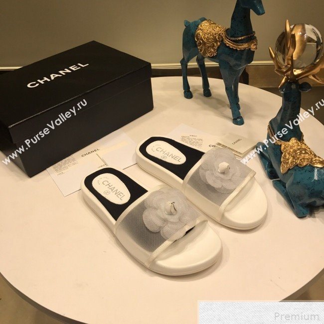 Chanel Camellia Mesh Flat Slide Sandals G34754 White 2019 (ANDI-9042005)