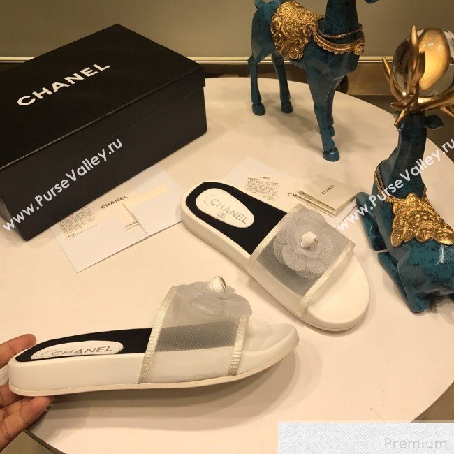 Chanel Camellia Mesh Flat Slide Sandals G34754 White 2019 (ANDI-9042005)