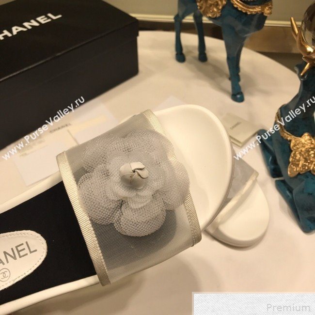 Chanel Camellia Mesh Flat Slide Sandals G34754 White 2019 (ANDI-9042005)