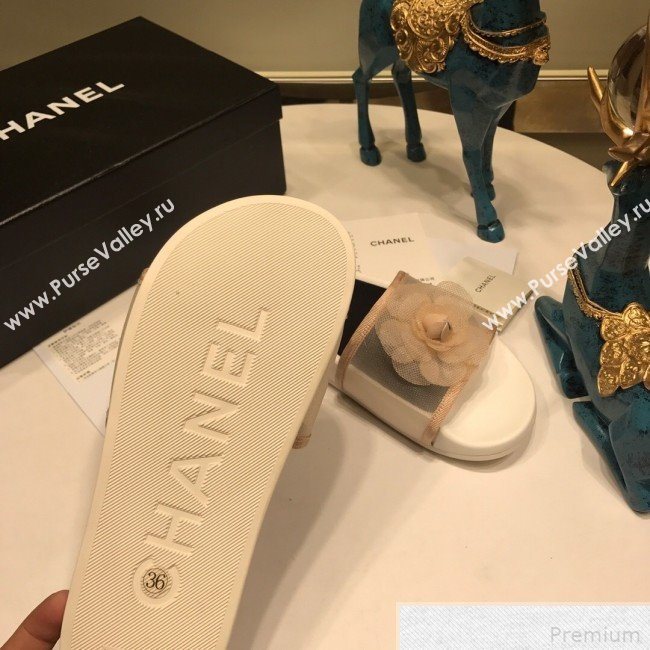 Chanel Camellia Mesh Flat Slide Sandals G34754 Nude 2019 (ANDI-9042007)