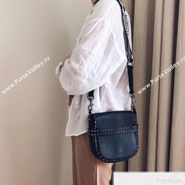 Valentino Rockstud Rolling Sandle Shoulder Bag Black/Silver Grey 2019 (JJ3-9041914)