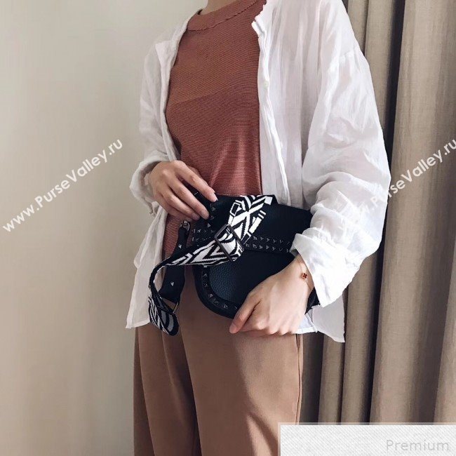 Valentino Rockstud Rolling Sandle Shoulder Bag Black/Silver Grey 2019 (JJ3-9041914)