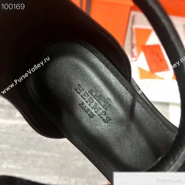 Hermes Santorini Grained Calfskin Flat Sandals Black 2019 (KQN-9042622)