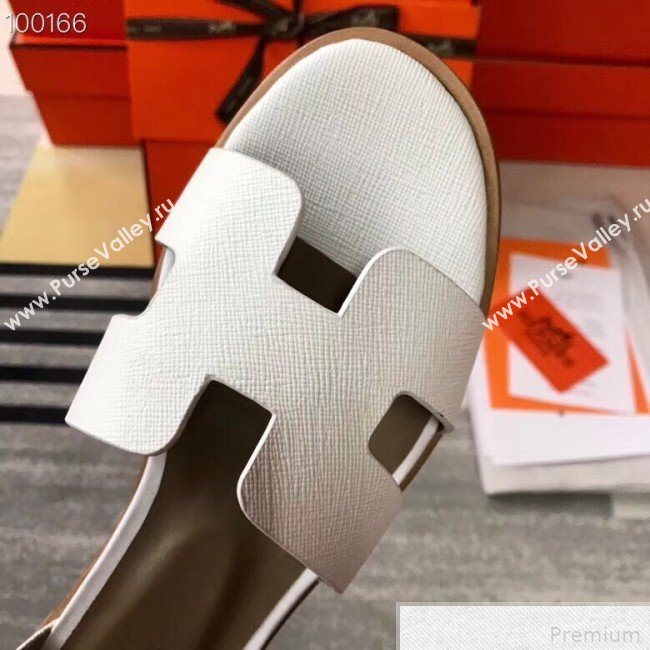 Hermes Santorini Grained Calfskin Flat Sandals White 2019 (KQN-9042642)