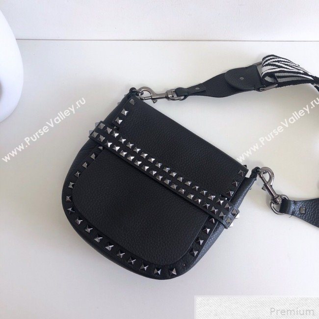 Valentino Rockstud Rolling Sandle Shoulder Bag Black/Silver Grey 2019 (JJ3-9041914)