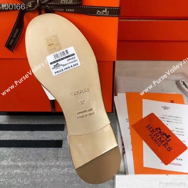 Hermes Santorini Grained Calfskin Flat Sandals White 2019 (KQN-9042642)