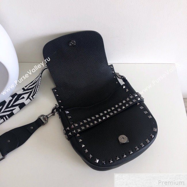 Valentino Rockstud Rolling Sandle Shoulder Bag Black/Silver Grey 2019 (JJ3-9041914)