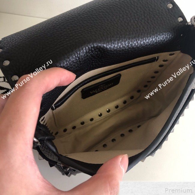 Valentino Rockstud Rolling Sandle Shoulder Bag Black/Silver Grey 2019 (JJ3-9041914)