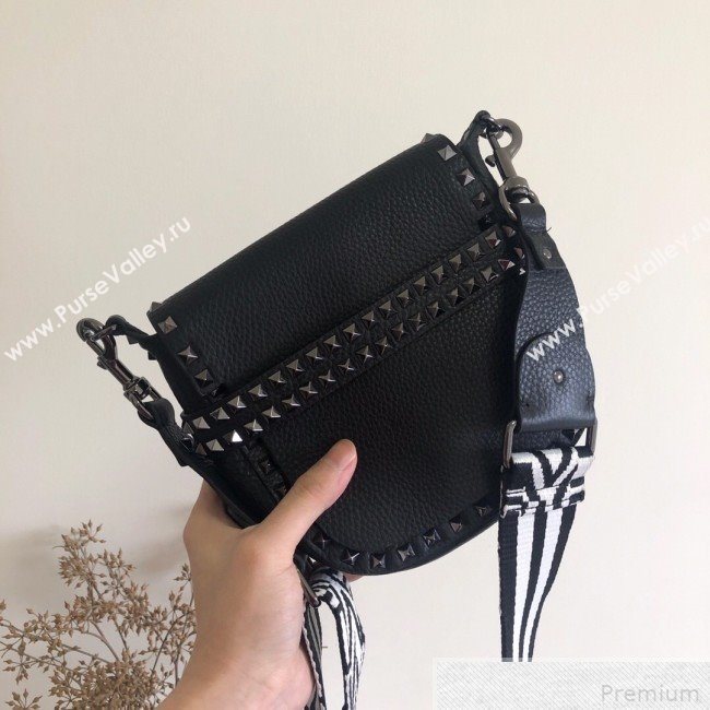 Valentino Rockstud Rolling Sandle Shoulder Bag Black/Silver Grey 2019 (JJ3-9041914)