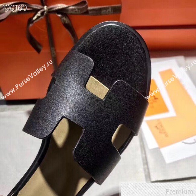 Hermes Santorini Smooth Calfskin Flat Sandals Black 2019 (KQN-9042626)