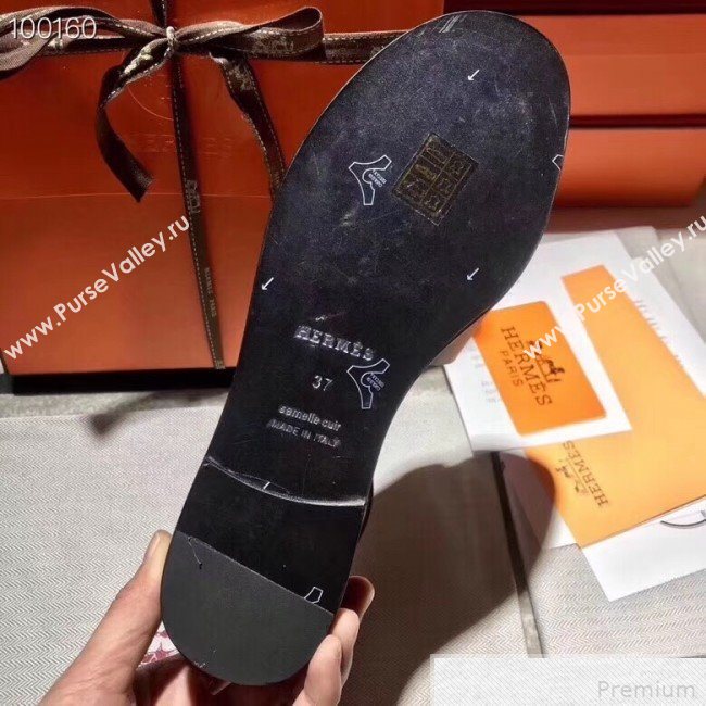 Hermes Santorini Smooth Calfskin Flat Sandals Black 2019 (KQN-9042626)