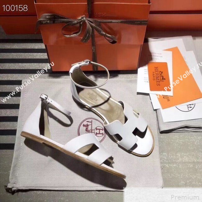 Hermes Santorini Smooth Calfskin Flat Sandals White 2019 (KQN-9042624)