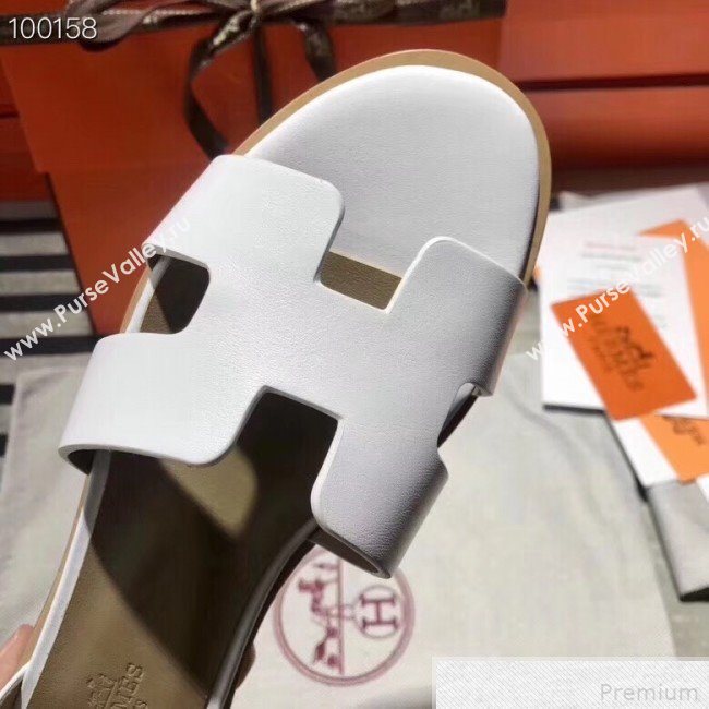 Hermes Santorini Smooth Calfskin Flat Sandals White 2019 (KQN-9042624)