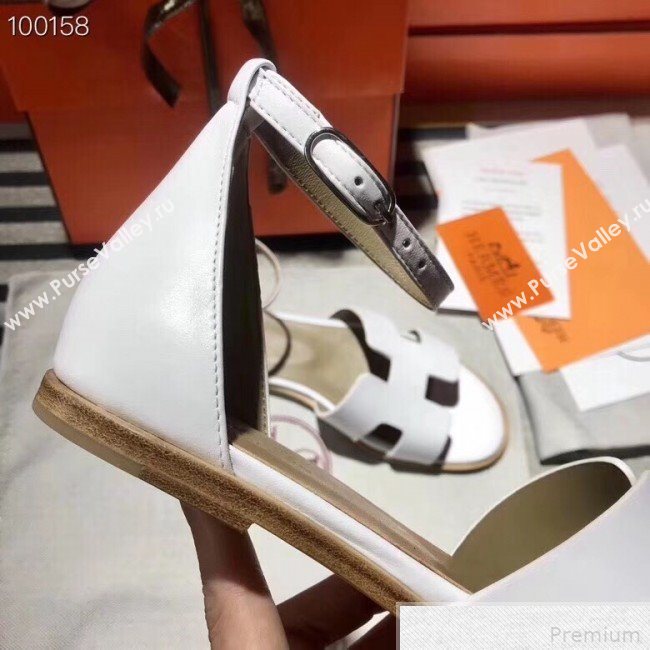 Hermes Santorini Smooth Calfskin Flat Sandals White 2019 (KQN-9042624)