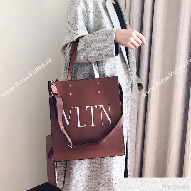 Valentino VLTN Rockstud Calfskin Shopper Tote Bag Brown 2019 (JJ3-9041920)