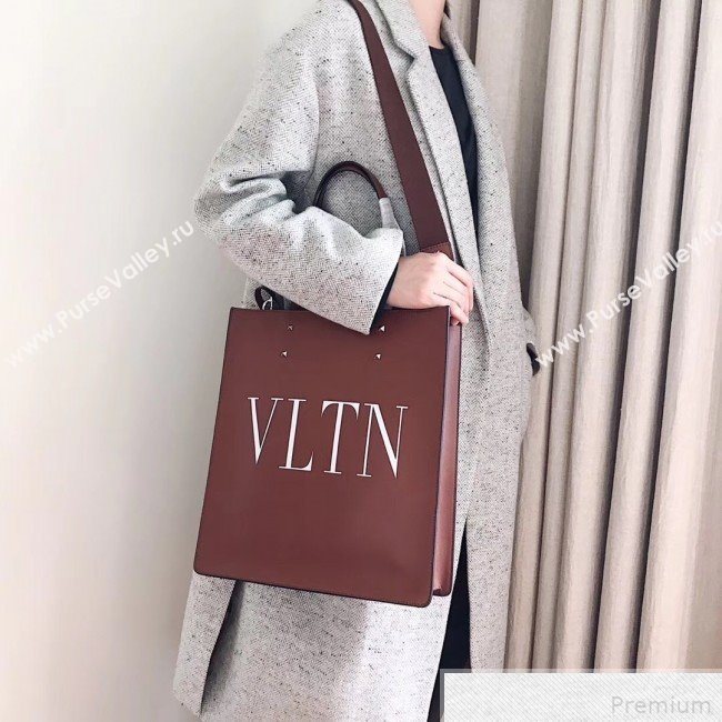 Valentino VLTN Rockstud Calfskin Shopper Tote Bag Brown 2019 (JJ3-9041920)