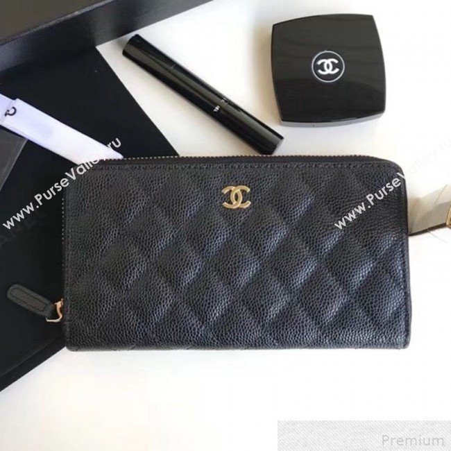 Chanel Zip Around Long Wallet in Grained Leather Black/Gold (YD-9042723)