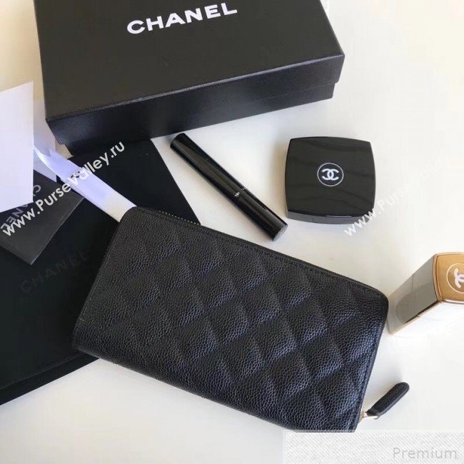 Chanel Zip Around Long Wallet in Grained Leather Black/Gold (YD-9042723)