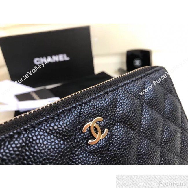 Chanel Zip Around Long Wallet in Grained Leather Black/Gold (YD-9042723)