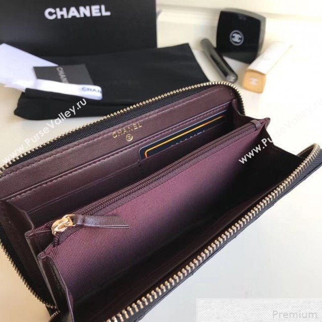 Chanel Zip Around Long Wallet in Grained Leather Black/Gold (YD-9042723)