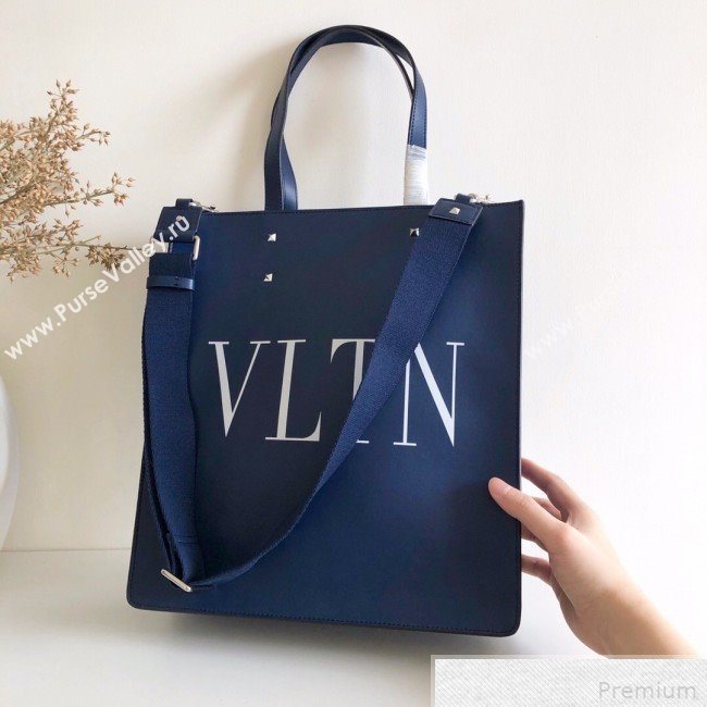 Valentino VLTN Rockstud Calfskin Shopper Tote Bag Blue 2019 (JJ3-9041919)